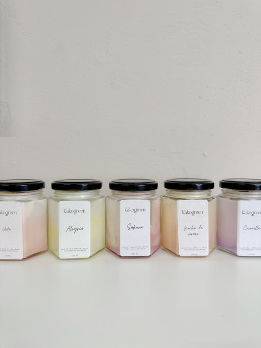 Vela hexagonal Alegría - Vela de soja cítrica